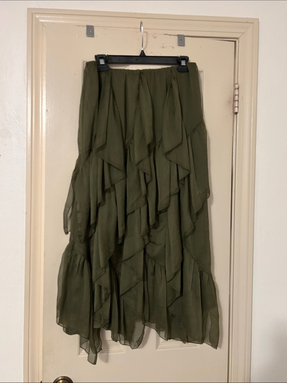 Anthropologie Olive Ruffled High-Low Maxi Skirt